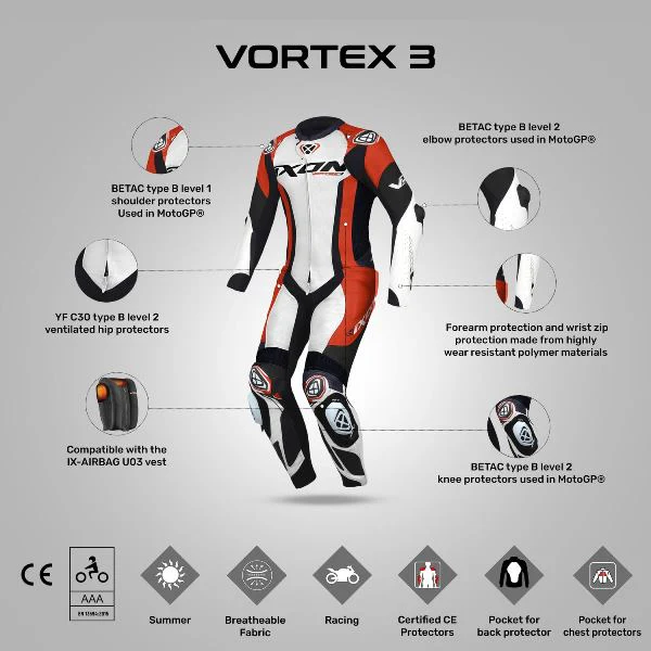 IXON Vortex 3 Leather Suit - White Black Red - Image 3